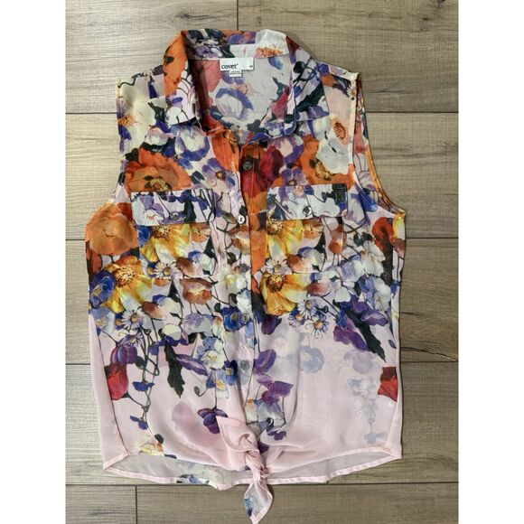COVET Tops - COVET WOMEN'S SIZE S Small SLEEVELESS BUTTON UP FLORAL SEMI-SHEER SUMMER TOP